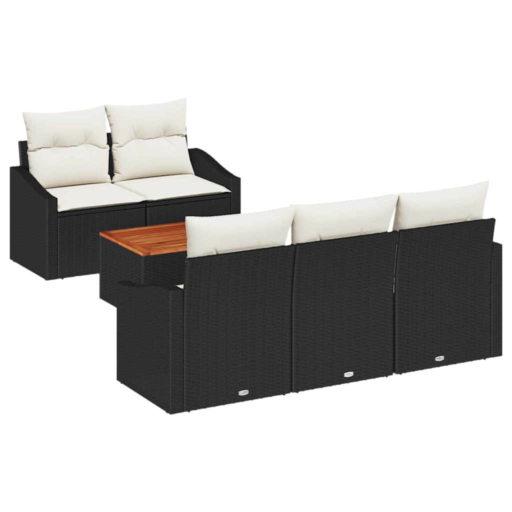 Ensemble de canapé de jardin 6 pcs Noir et Crème polyrotin - XIOS