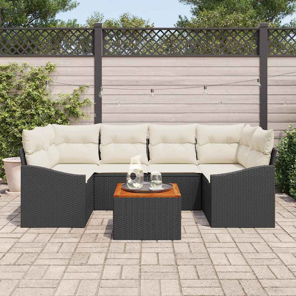 Ensemble de canapé de jardin 7 pcs Noir et Crème polyrotin - XIOS