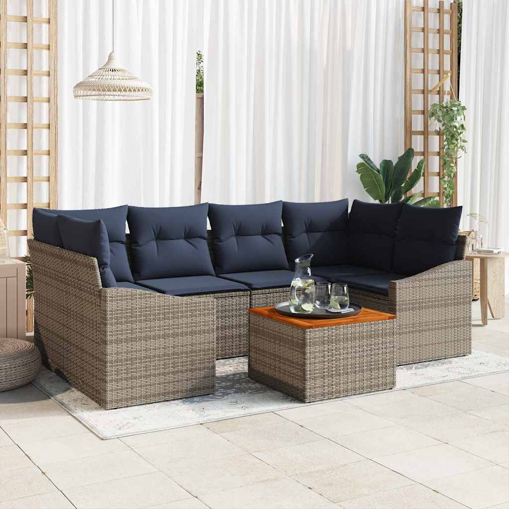Ensemble de canapé de jardin 7 pcs Gris et bleu marine - XIOS