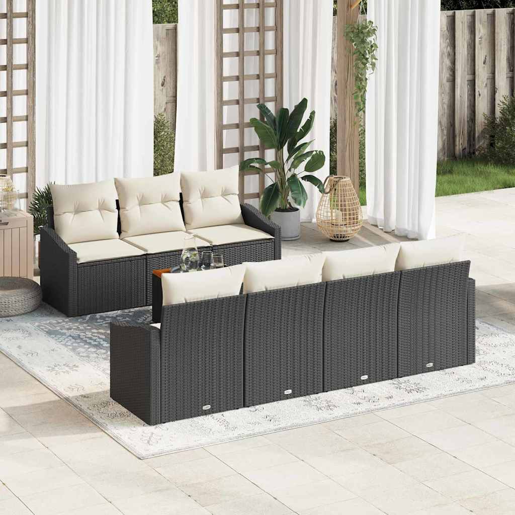 Ensemble de canapé de jardin 8 pcs Noir et Crème polyrotin - XIOS