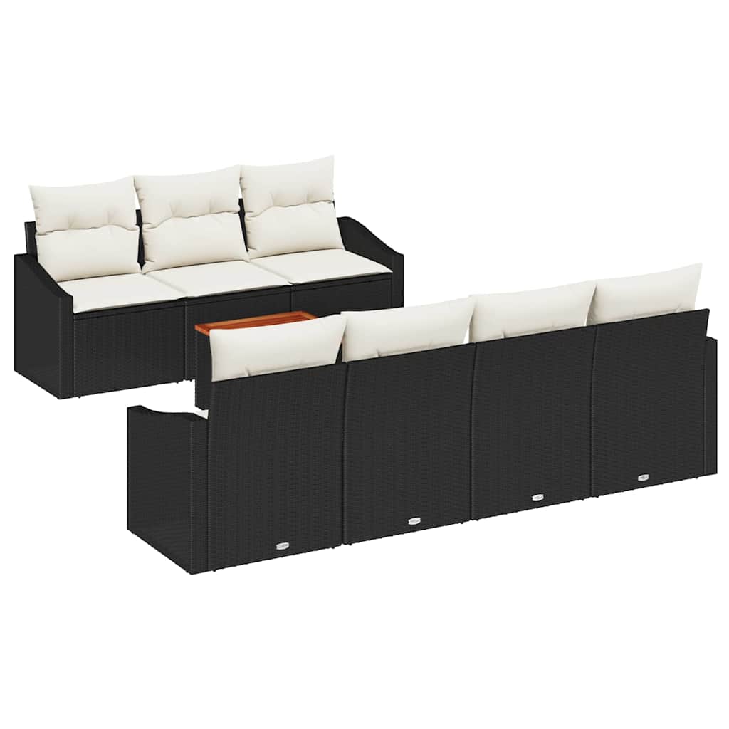 Ensemble de canapé de jardin 8 pcs Noir et Crème polyrotin - XIOS