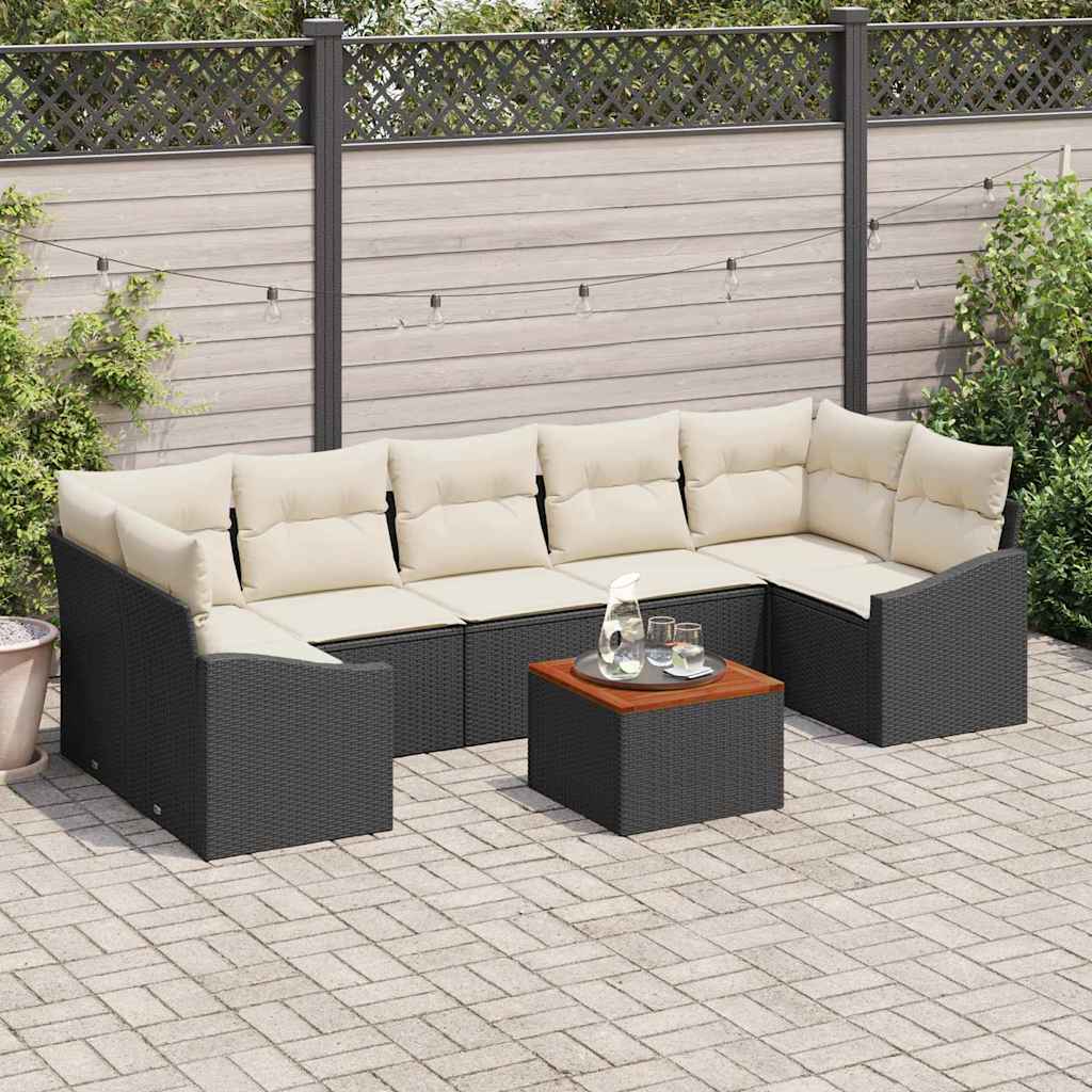 Ensemble de canapé de jardin 8 pcs Noir et Crème polyrotin - XIOS