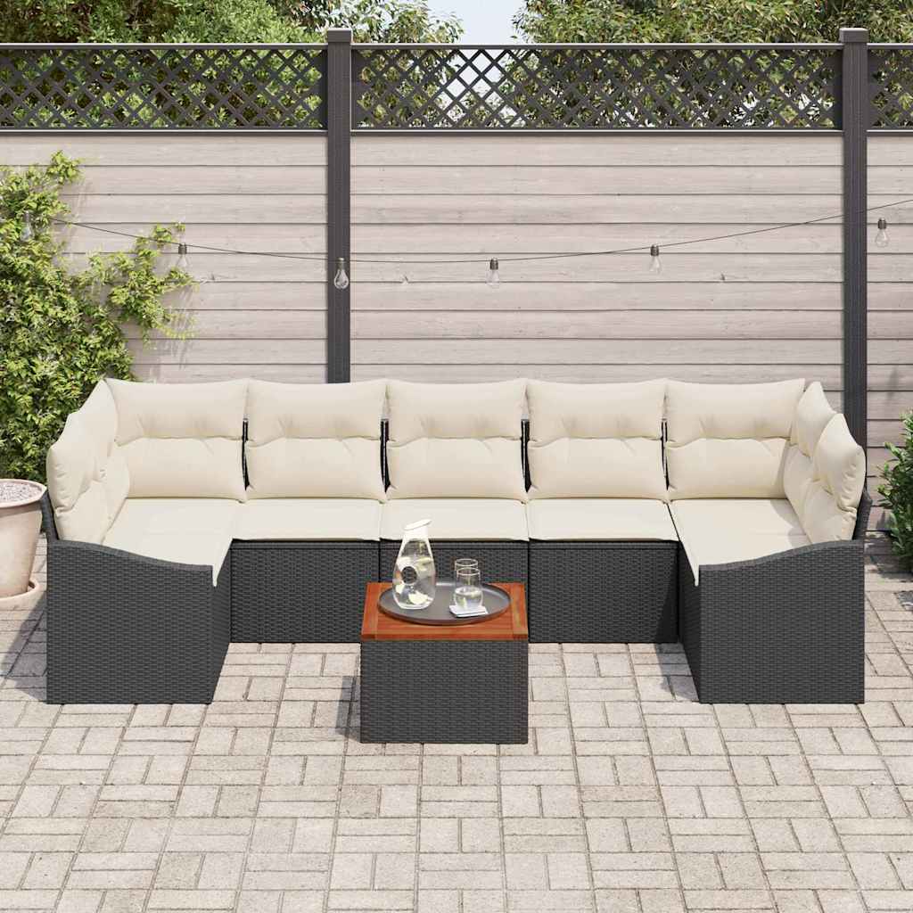 Ensemble de canapé de jardin 8 pcs Noir et Crème polyrotin - XIOS