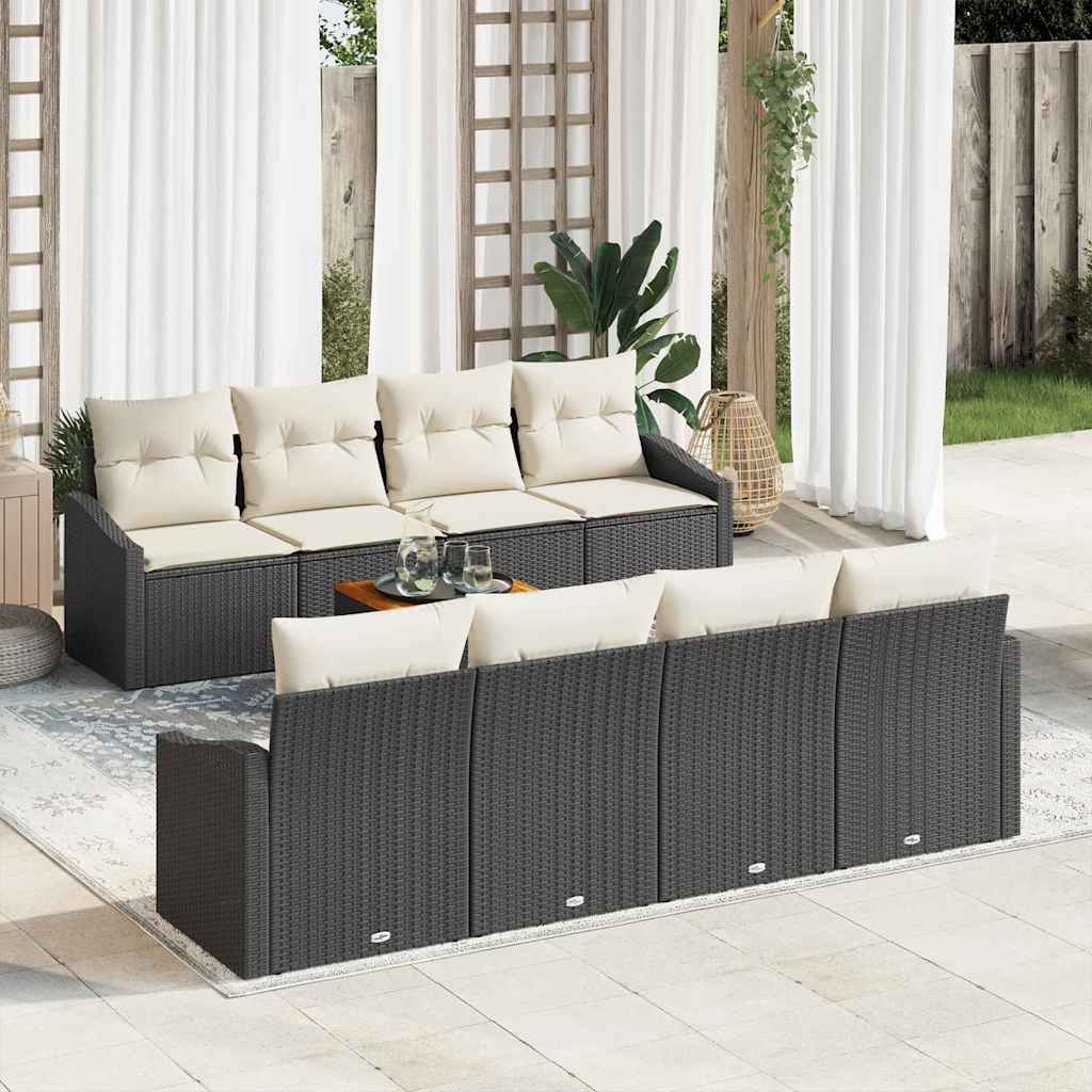Ensemble de canapé de jardin 9 pcs Noir et Crème polyrotin - XIOS