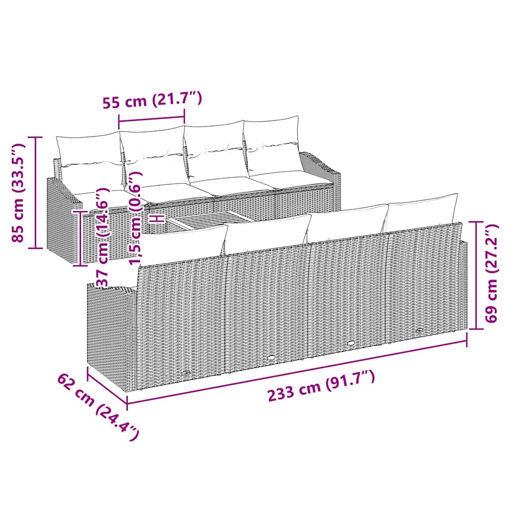 Ensemble de canapé de jardin avec stockage 9 pcs Noir polyrotin - XIOS