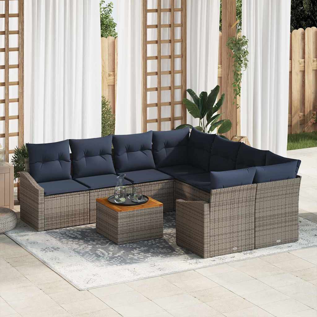 Ensemble de canapé de jardin 9 pcs Gris et bleu marine - XIOS