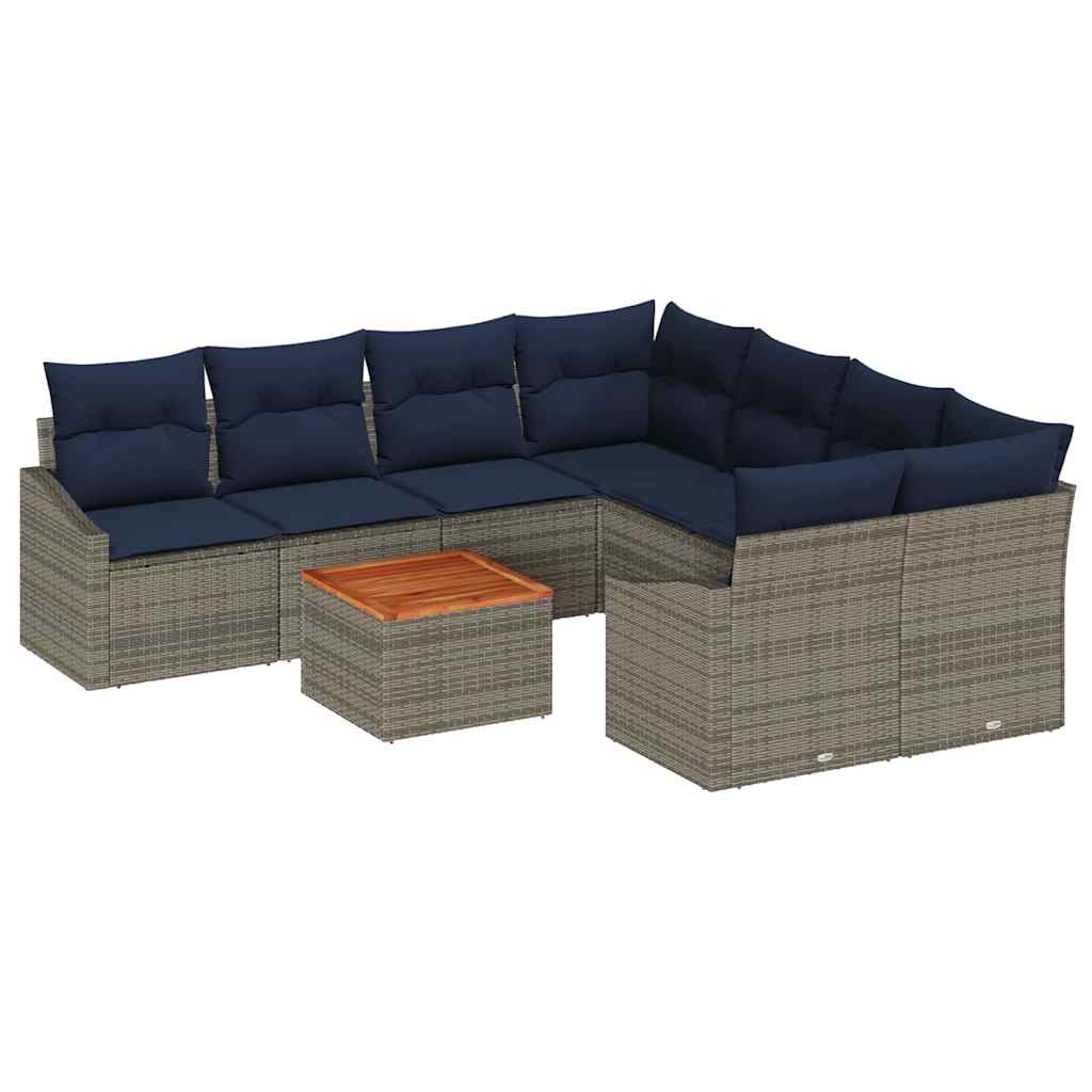 Ensemble de canapé de jardin 9 pcs Gris et bleu marine - XIOS