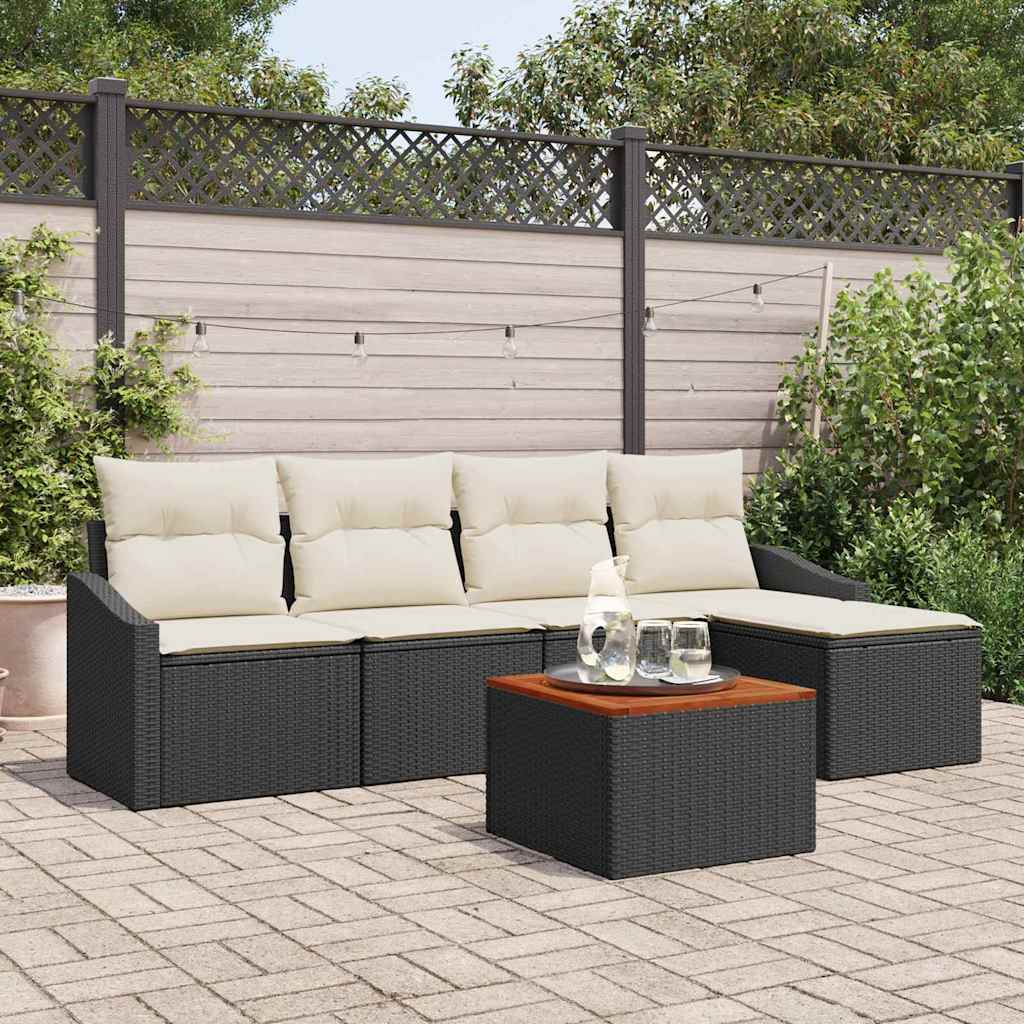 Ensemble de canapé de jardin 6 pcs Noir et Crème polyrotin - XIOS