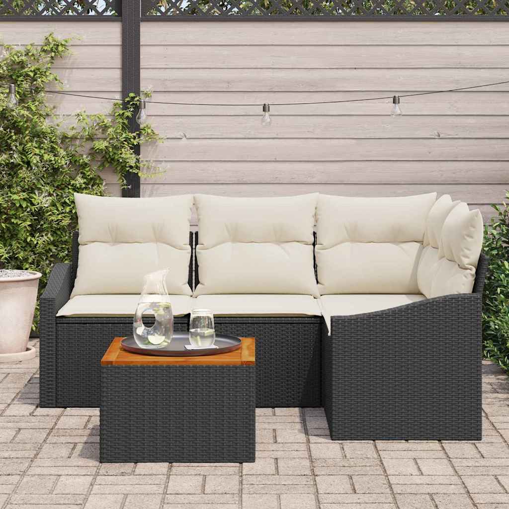 Ensemble de canapé de jardin 5 pc Noir et Crème polyrotin