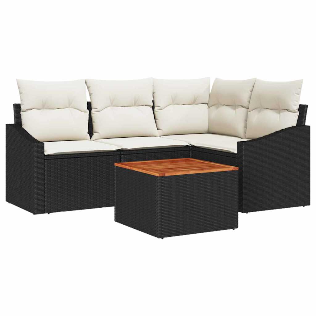 Ensemble de canapé de jardin 5 pc Noir et Crème polyrotin