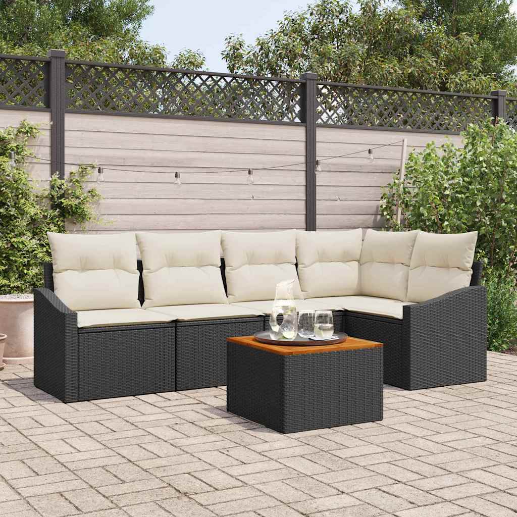 Ensemble de canapé de jardin 6 pcs Noir et Crème polyrotin - XIOS