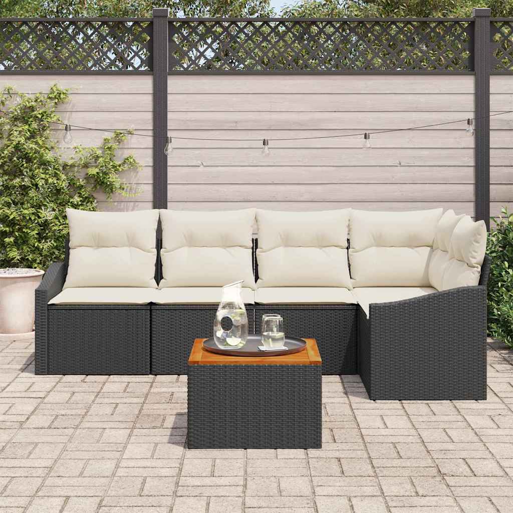 Ensemble de canapé de jardin 6 pcs Noir et Crème polyrotin - XIOS