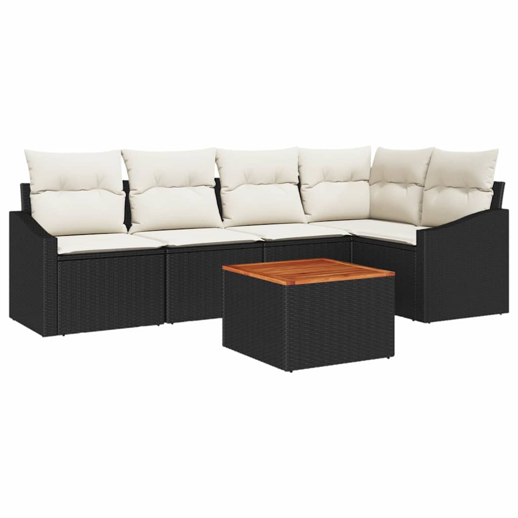 Ensemble de canapé de jardin 6 pcs Noir et Crème polyrotin - XIOS