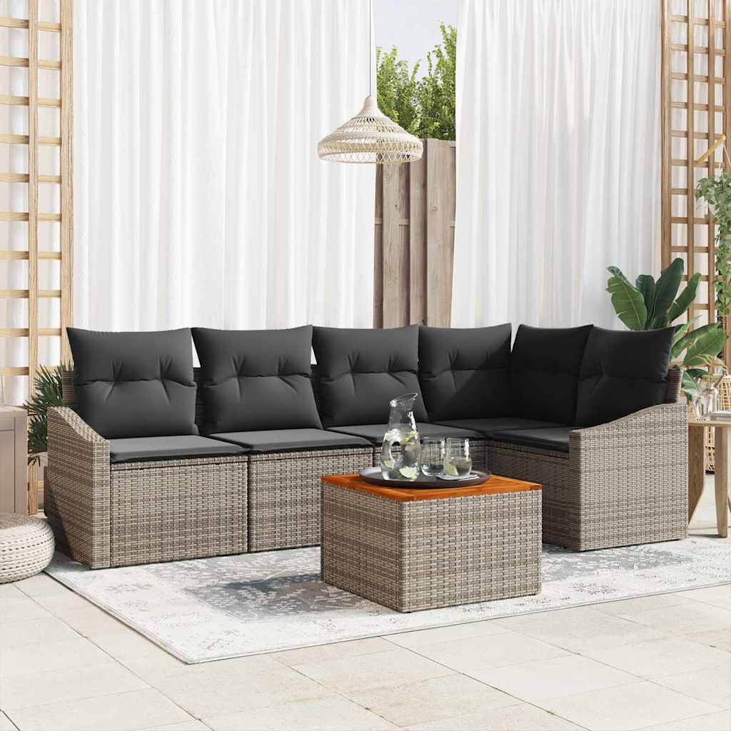 Ensemble de canapé de jardin 6 pc Gris polyrotin