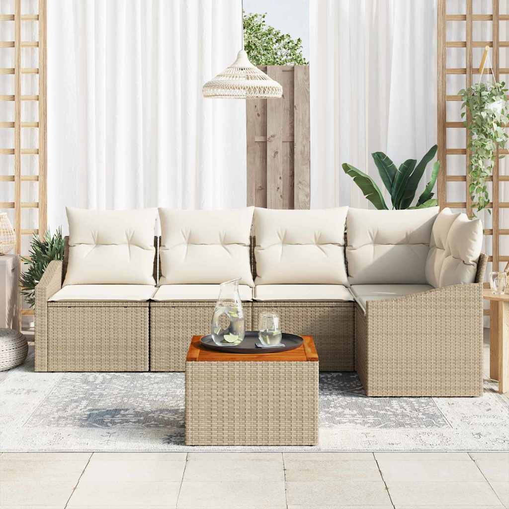Ensemble de canapé de jardin 6 pc Beige et crème polyrotin
