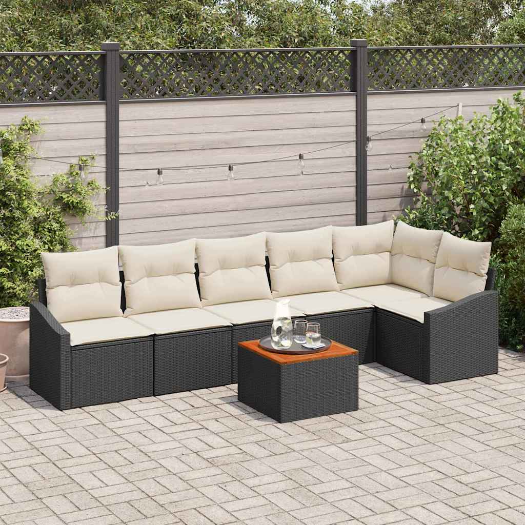 Ensemble de canapé de jardin 7 pcs Noir et Crème polyrotin - XIOS