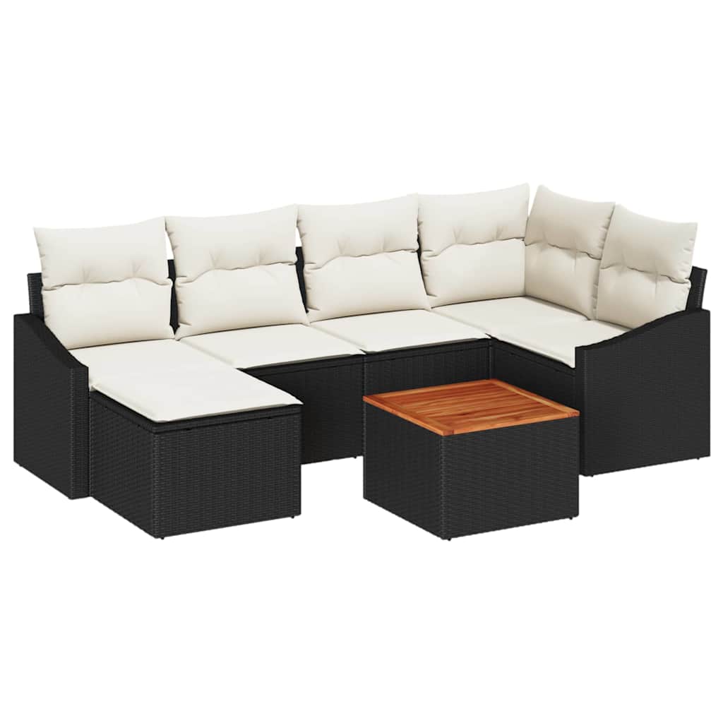 Ensemble de canapé de jardin 7 pcs Noir et Crème polyrotin - XIOS