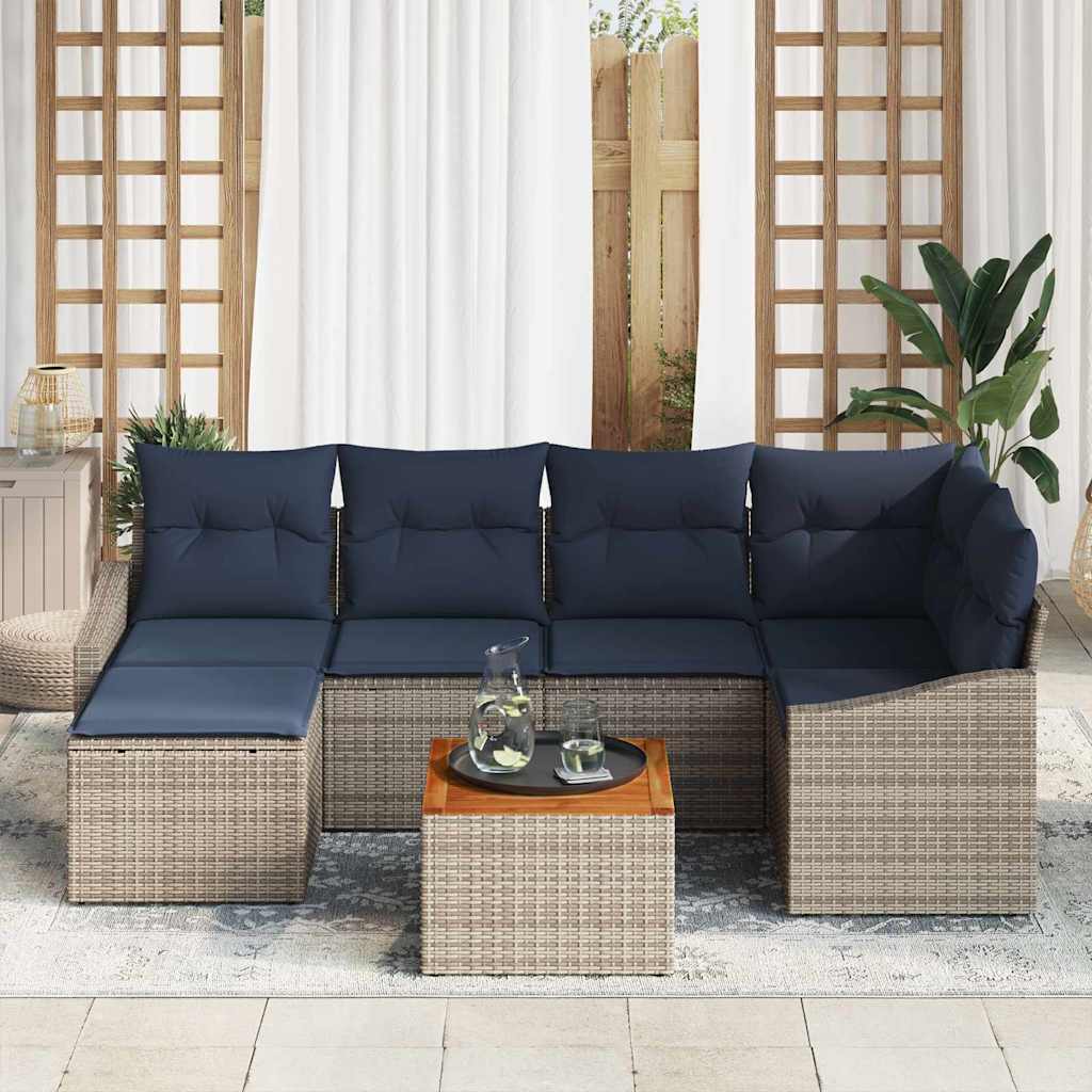 Ensemble de canapé de jardin 7 pcs Gris et bleu marine - XIOS