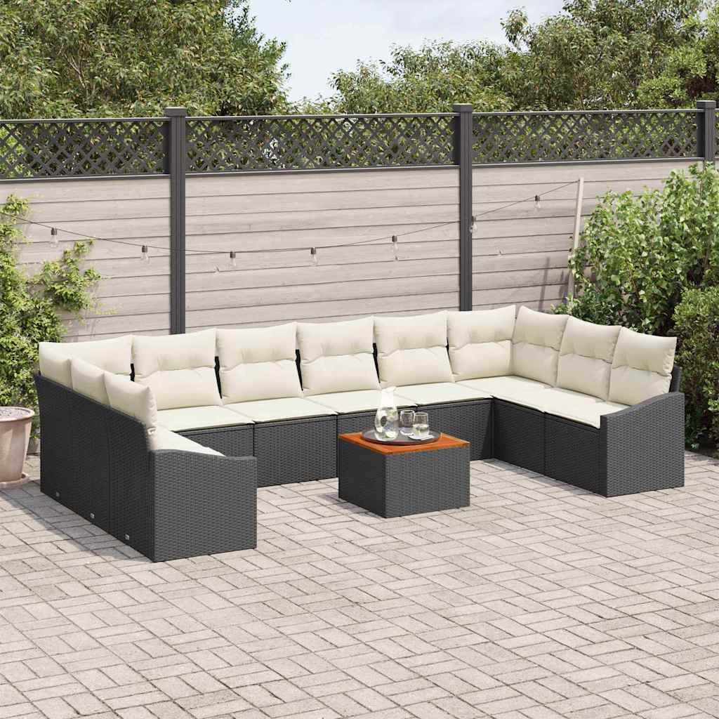 Ensemble de canapé de jardin 11 pcs Noir et Crème polyrotin - XIOS