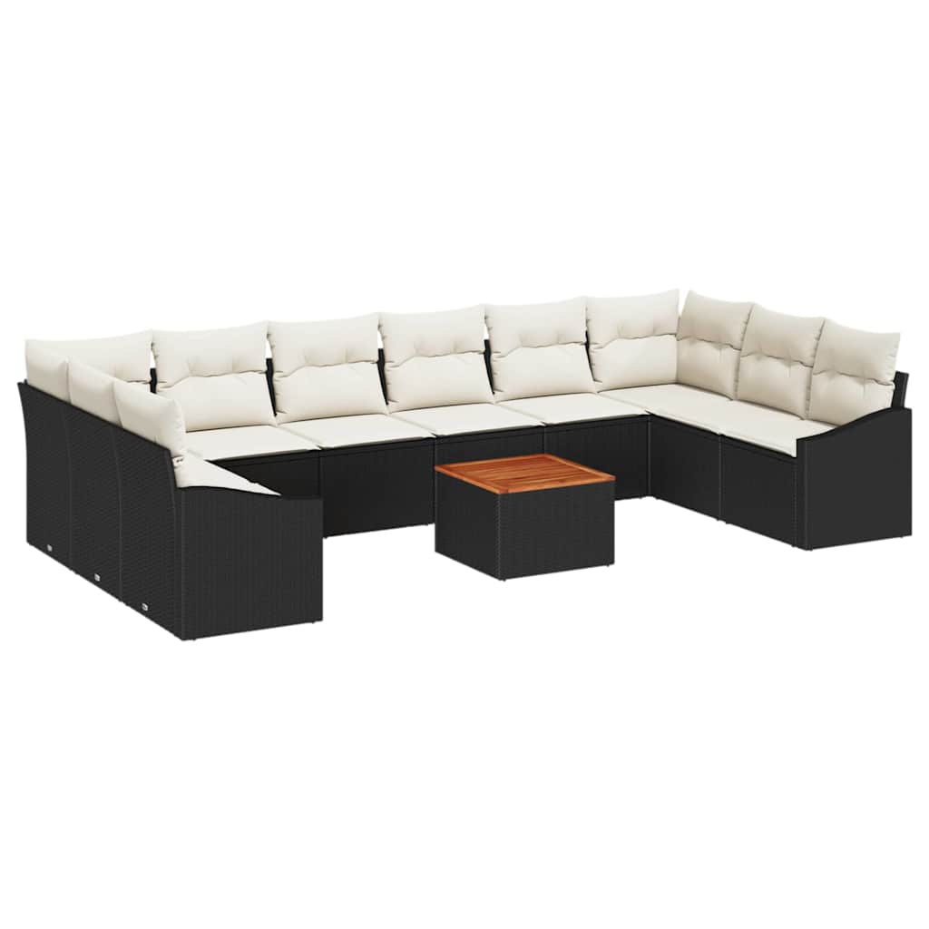 Ensemble de canapé de jardin 11 pcs Noir et Crème polyrotin - XIOS