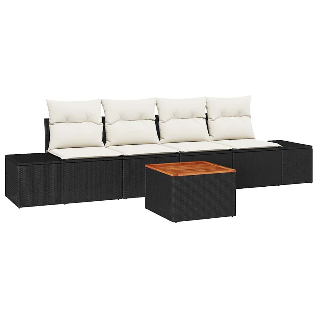 Ensemble de canapé de jardin 5 pcs Noir et Crème polyrotin - XIOS