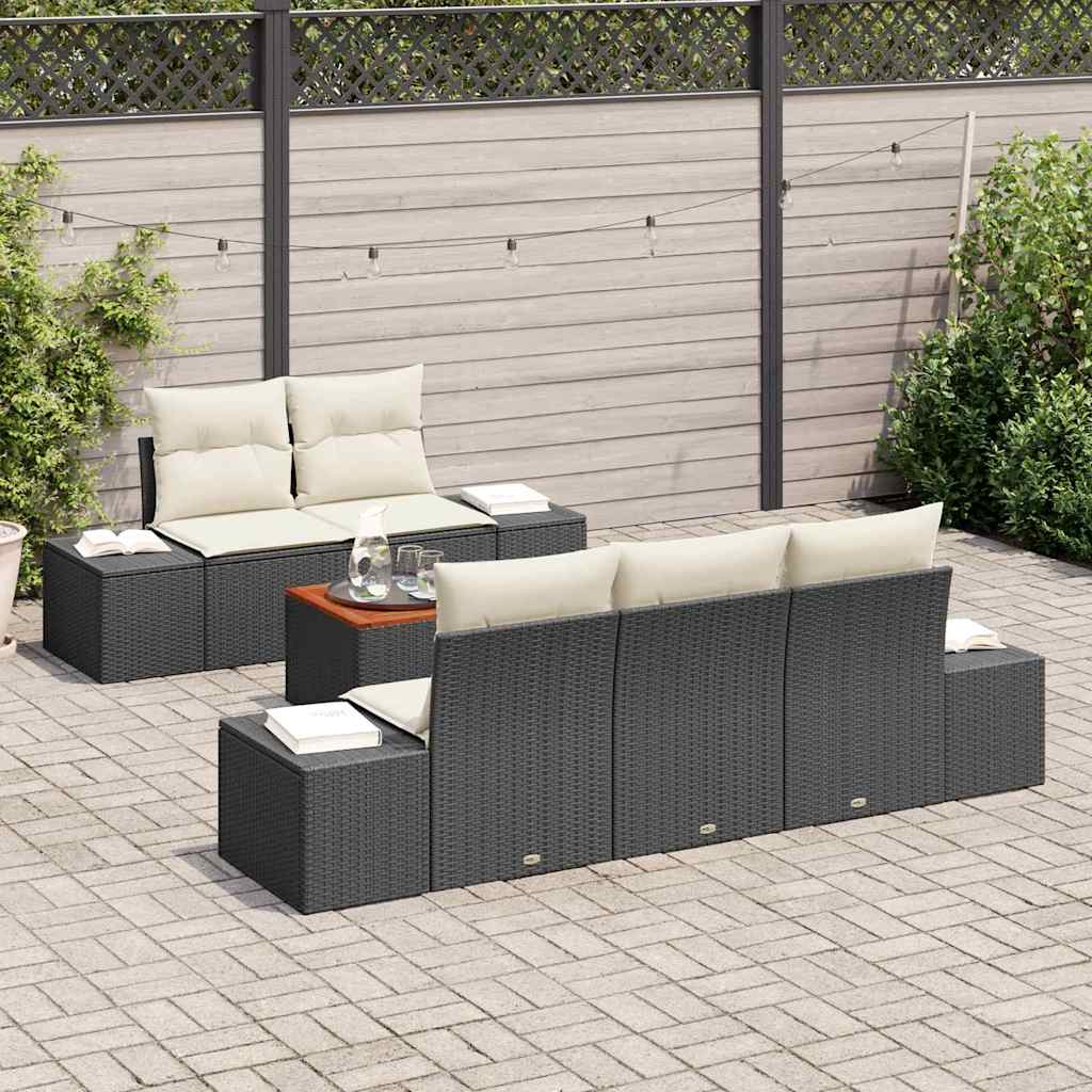 Ensemble de canapé de jardin 6 pcs Noir et Crème polyrotin - XIOS