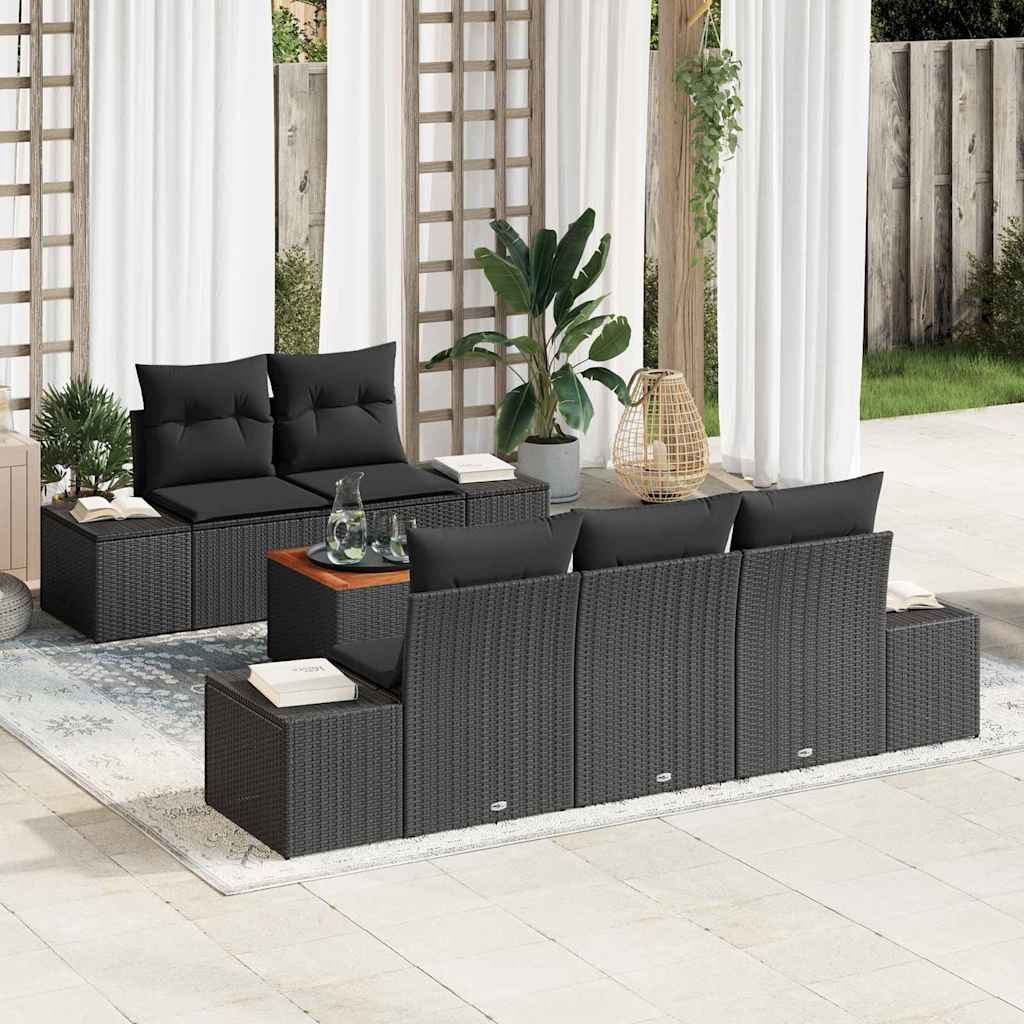 Ensemble de canapé de jardin avec stockage 6 pcs Noir polyrotin - XIOS