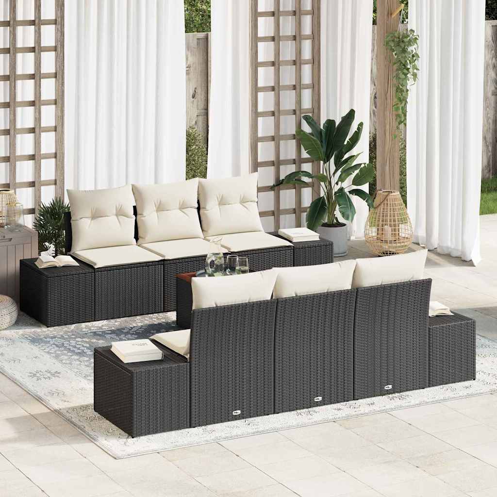 Ensemble de canapé de jardin 7 pcs Noir et Crème polyrotin - XIOS