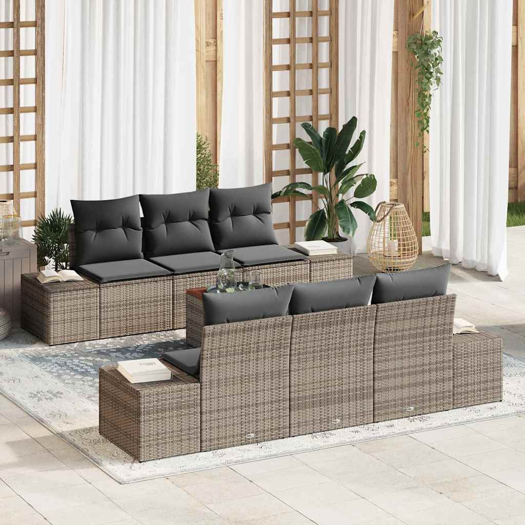 Ensemble de canapé de jardin avec stockage 7 pcs Gris polyrotin - XIOS