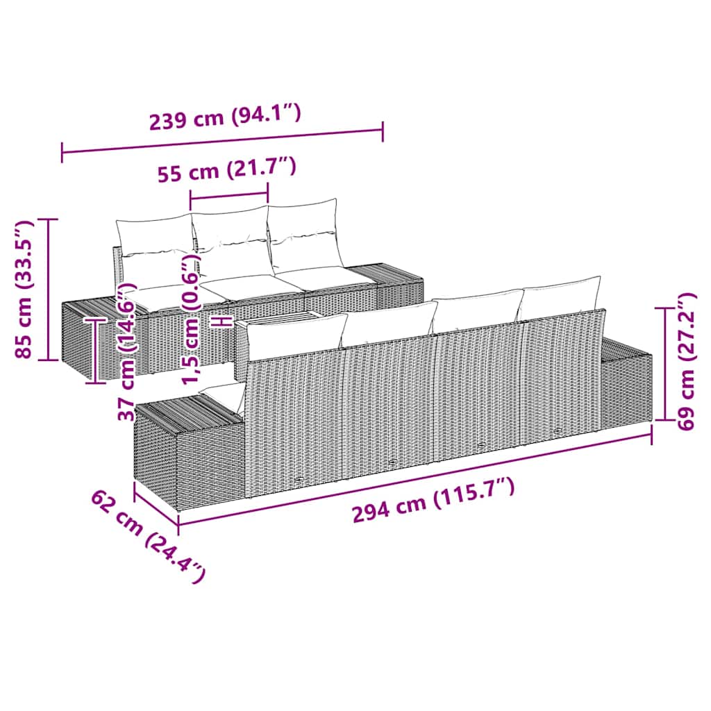 Ensemble de canapé de jardin avec stockage 8 pcs Gris polyrotin - XIOS
