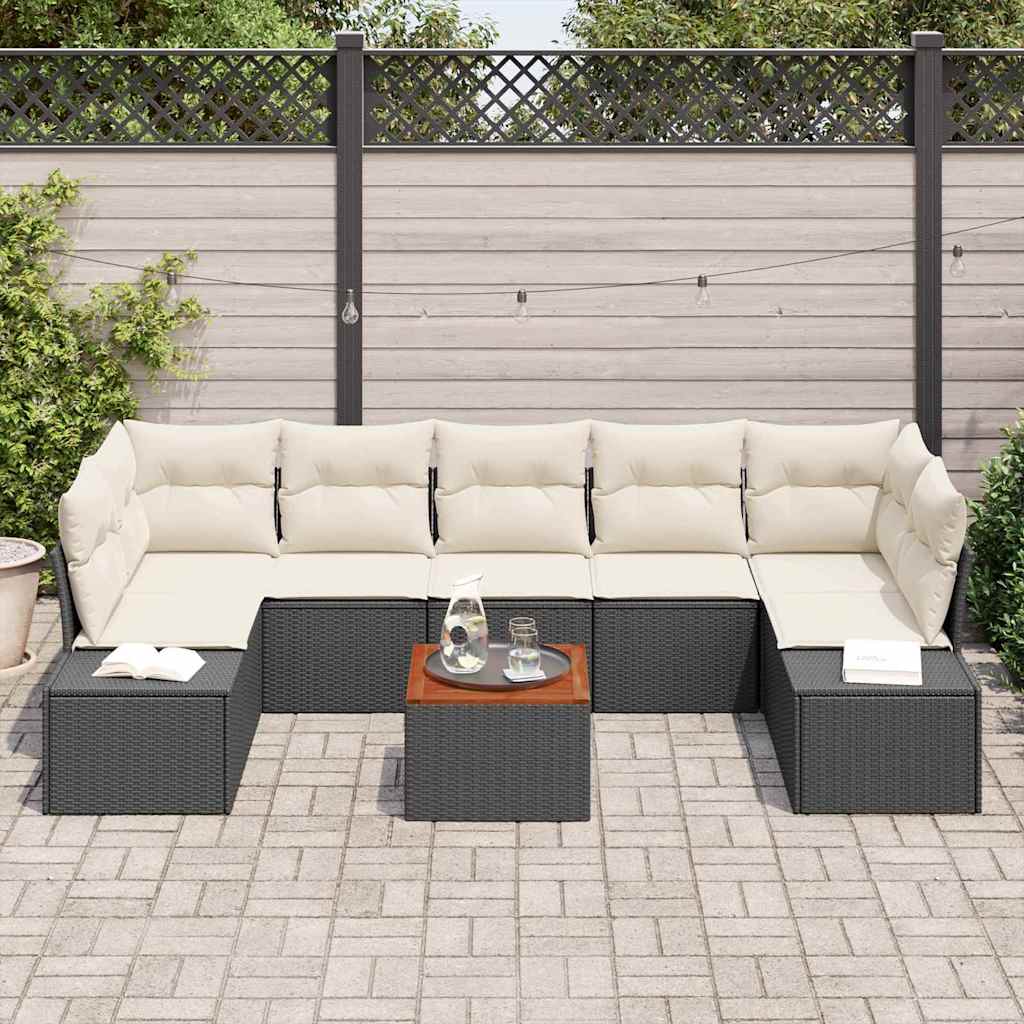 Ensemble de canapé de jardin 8 pcs Noir et Crème polyrotin - XIOS