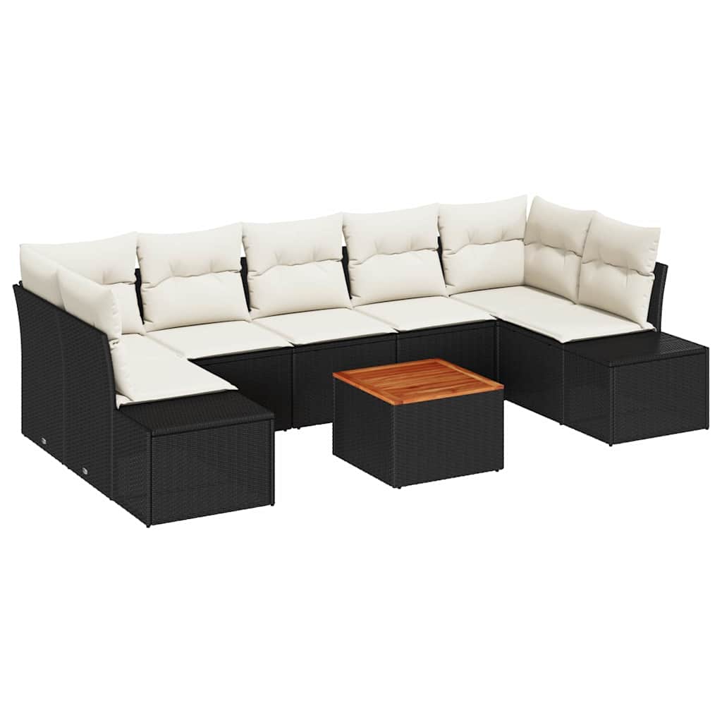 Ensemble de canapé de jardin 8 pcs Noir et Crème polyrotin - XIOS