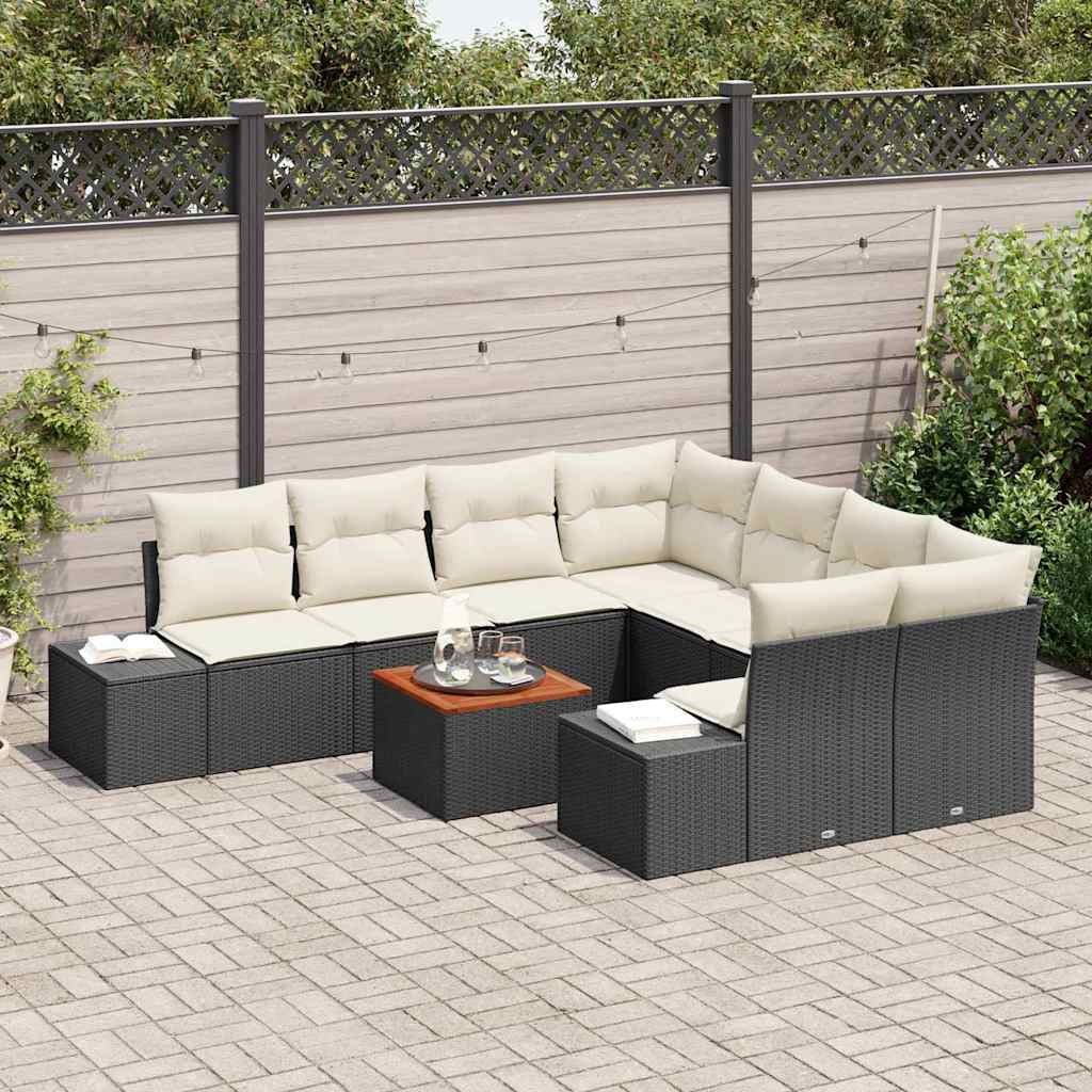 Ensemble de canapé de jardin 9 pcs Noir et Crème polyrotin - XIOS