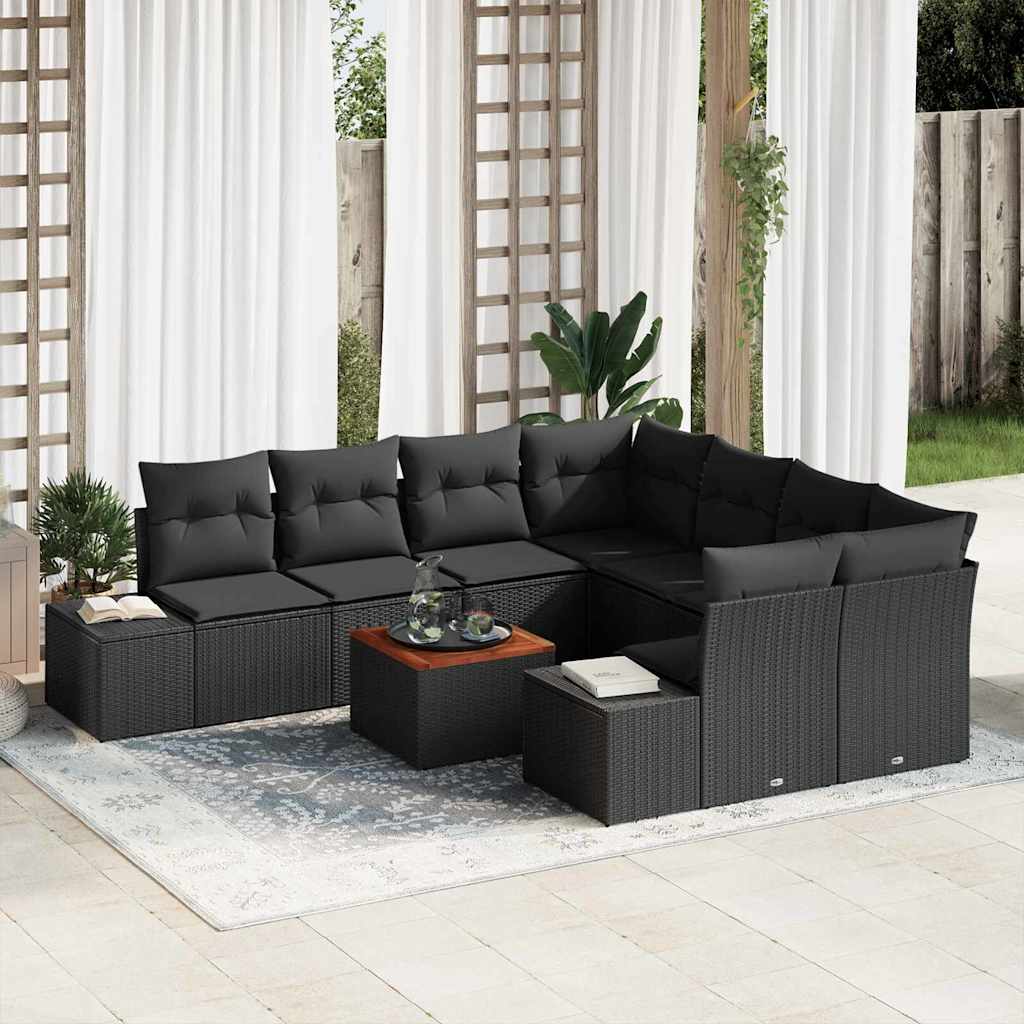 Ensemble de canapé de jardin avec stockage 9 pcs Noir polyrotin - XIOS