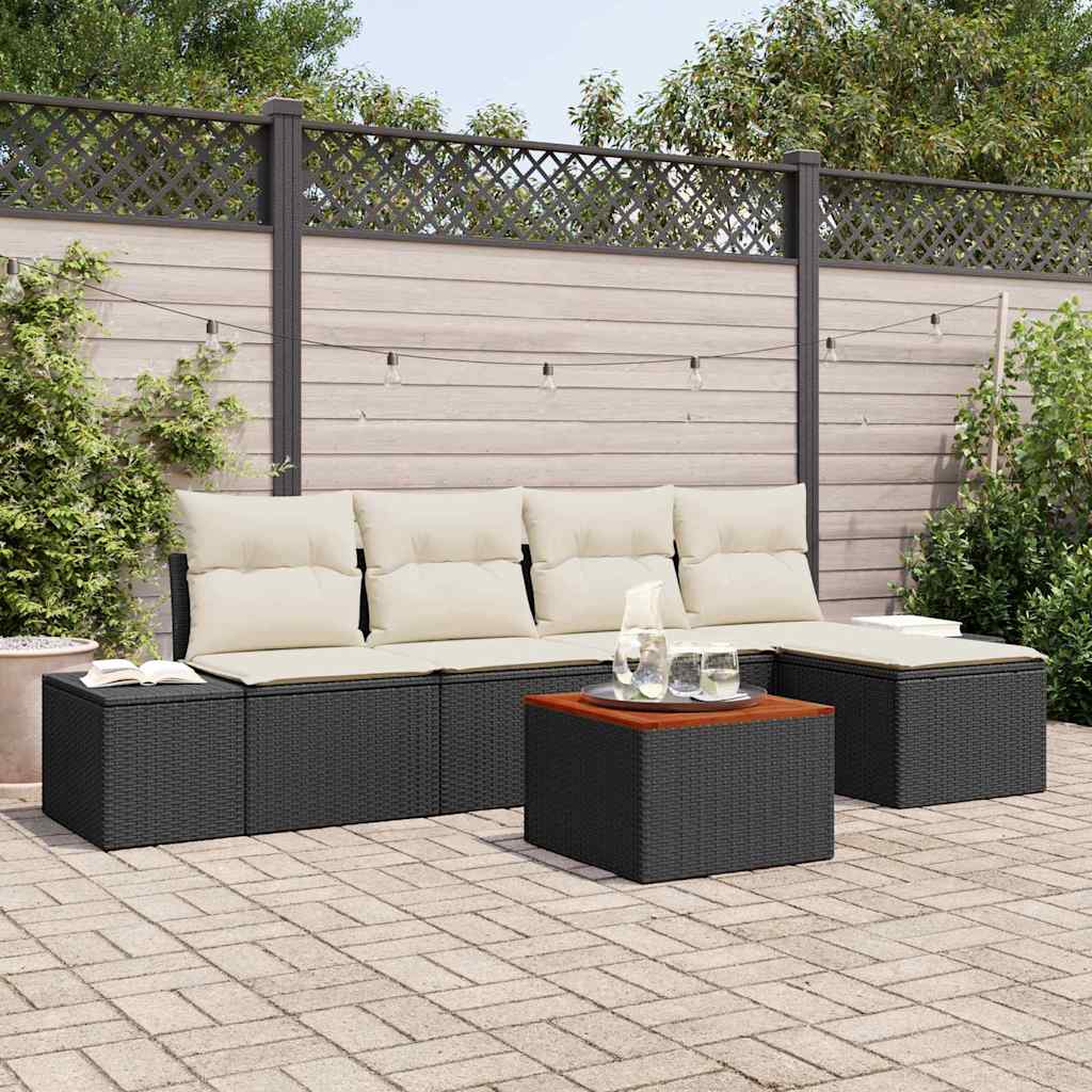 Ensemble de canapé de jardin 6 pcs Noir et Crème polyrotin - XIOS