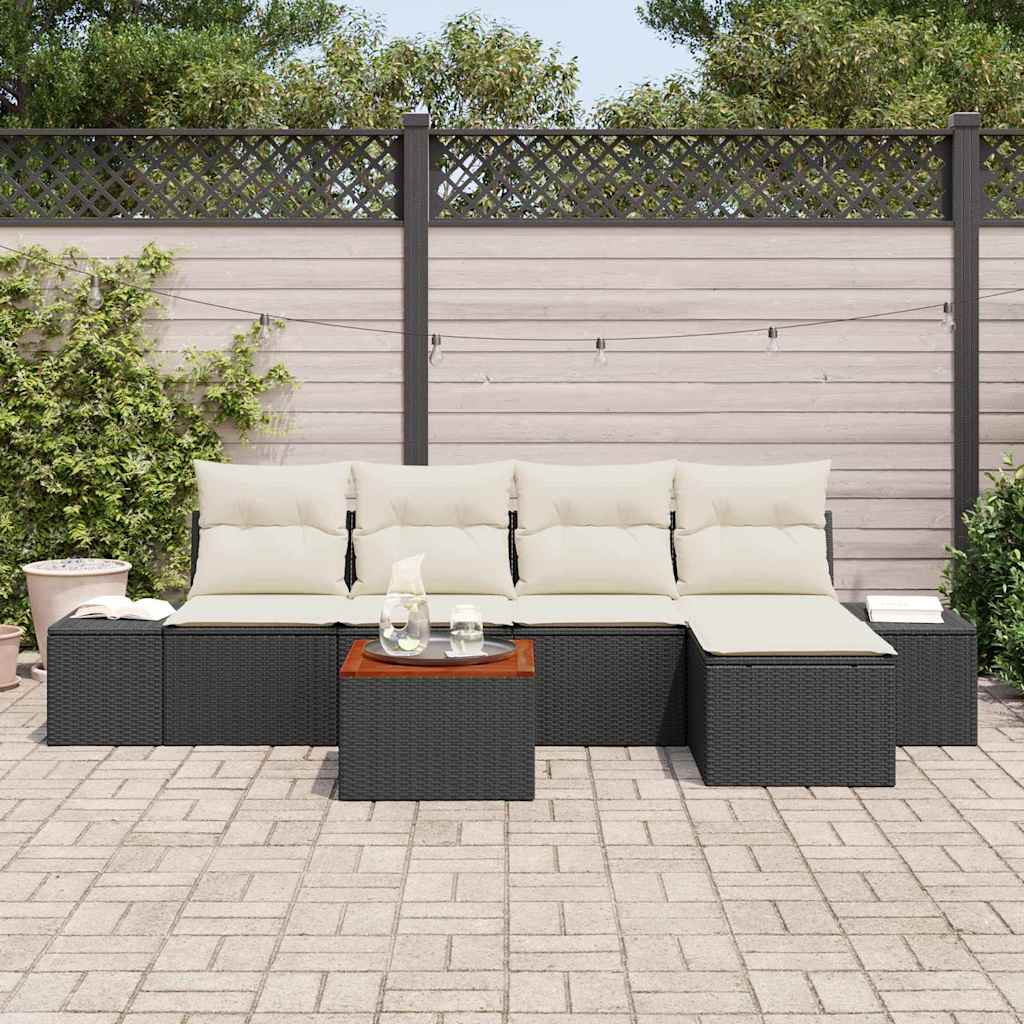 Ensemble de canapé de jardin 6 pcs Noir et Crème polyrotin - XIOS