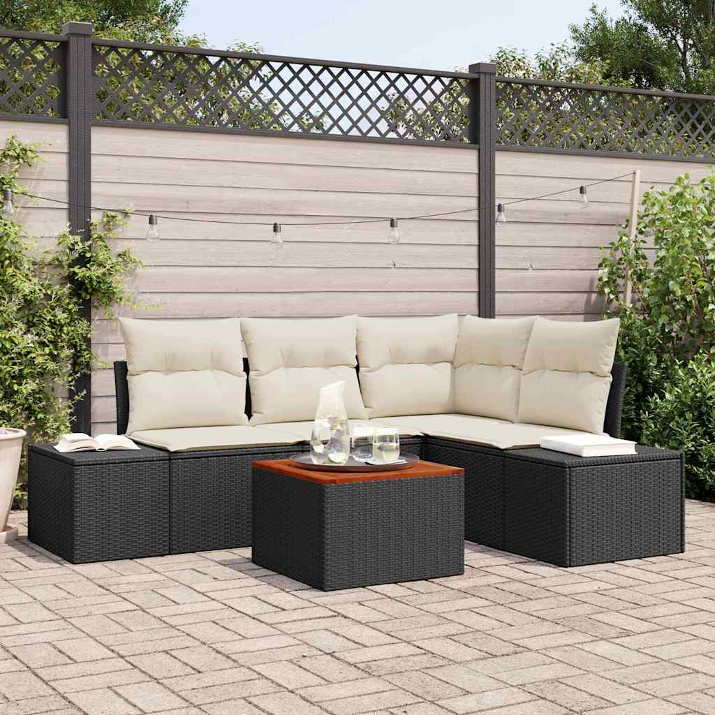 Ensemble de canapé de jardin 5 pc Noir et Crème polyrotin