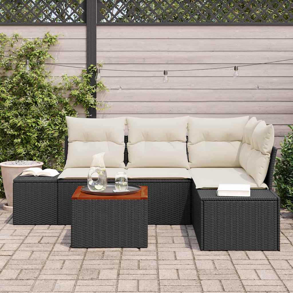 Ensemble de canapé de jardin 5 pc Noir et Crème polyrotin