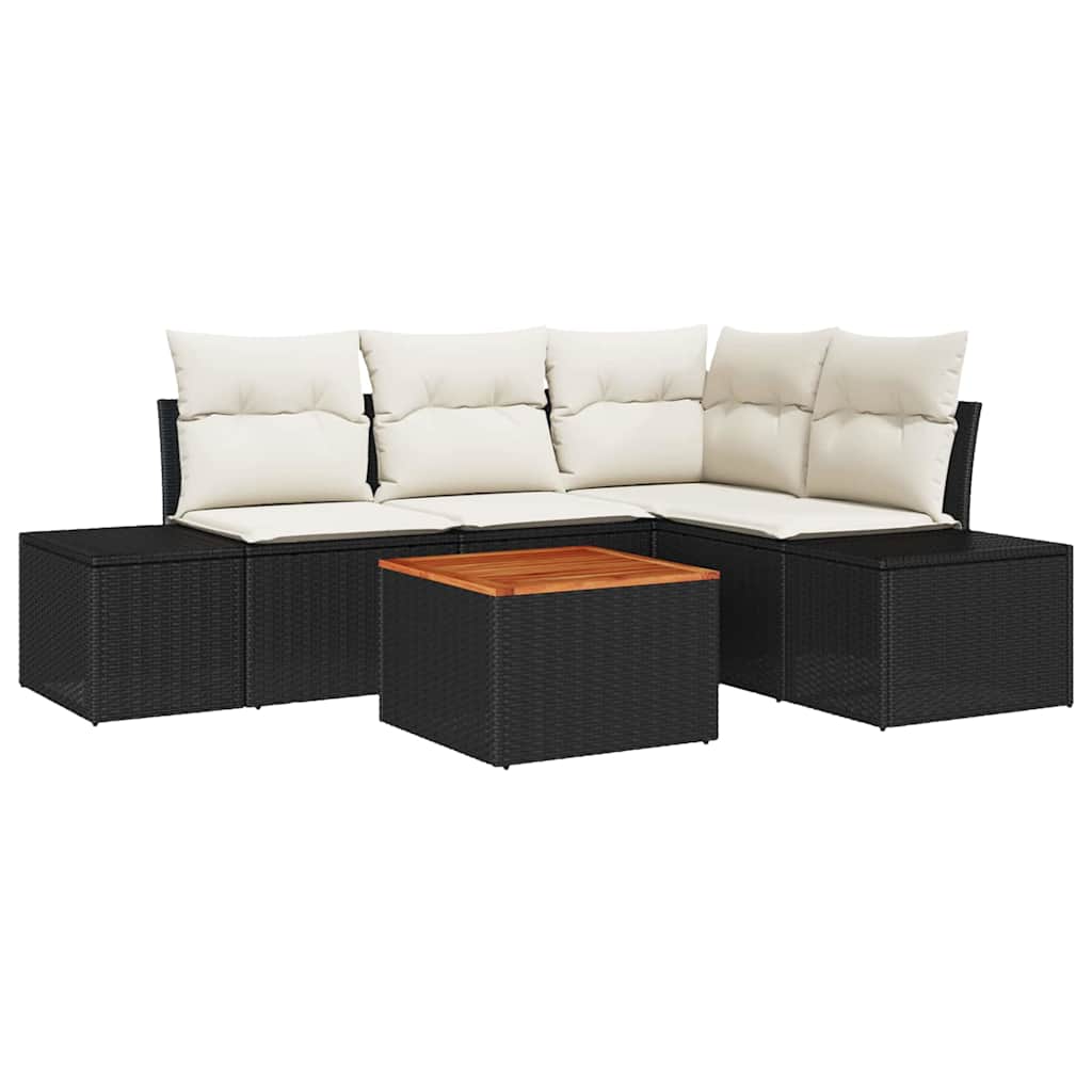 Ensemble de canapé de jardin 5 pc Noir et Crème polyrotin
