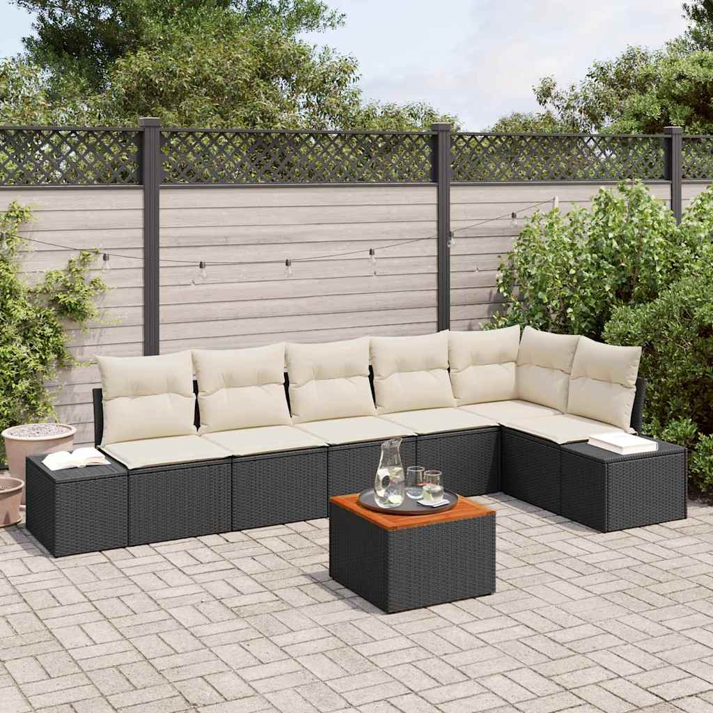 Ensemble de canapé de jardin 7 pcs Noir et Crème polyrotin - XIOS