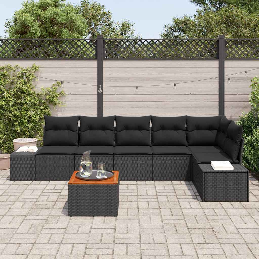 Ensemble de canapé de jardin avec stockage 7 pcs Noir polyrotin - XIOS