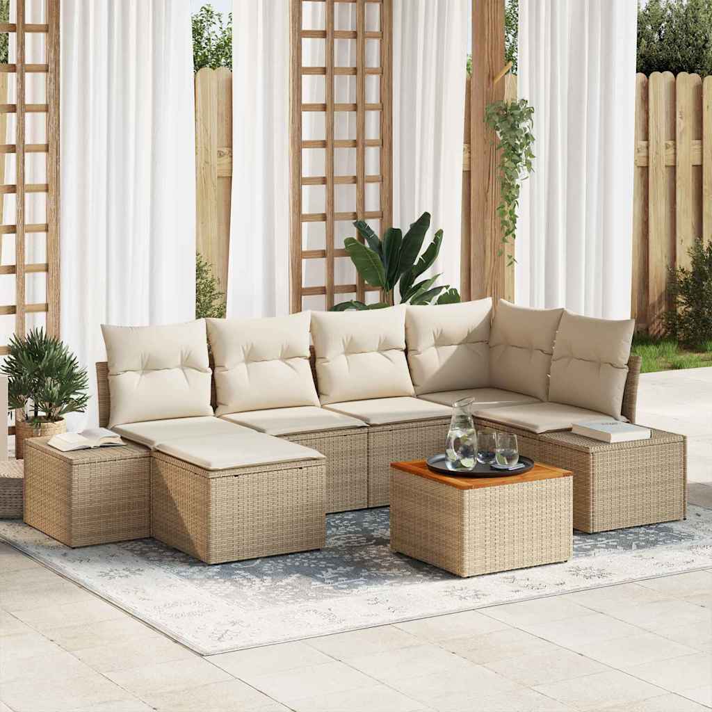 Ensemble de canapé de jardin 7 pc Beige et blanc