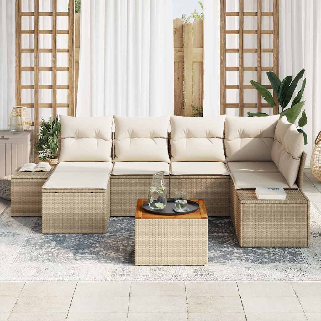 Ensemble de canapé de jardin 7 pc Beige et blanc