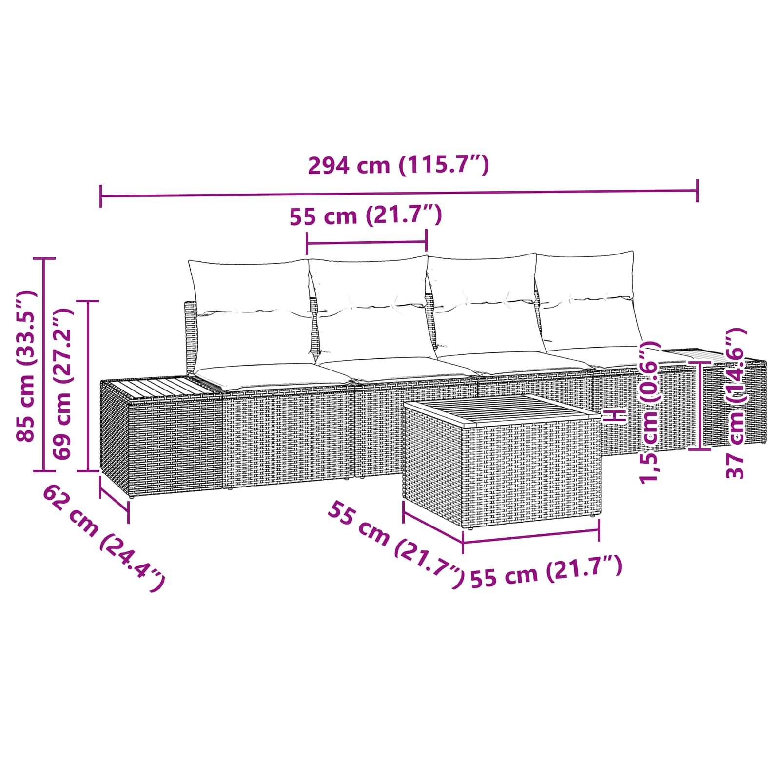 Ensemble de canapé de jardin avec coussin 5 pcs Noir Poly rotin - XIOS