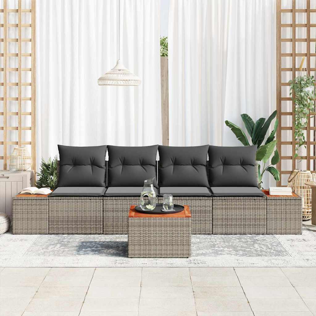 Ensemble de canapé de jardin avec coussin 5 pcs Gris Poly rotin - XIOS