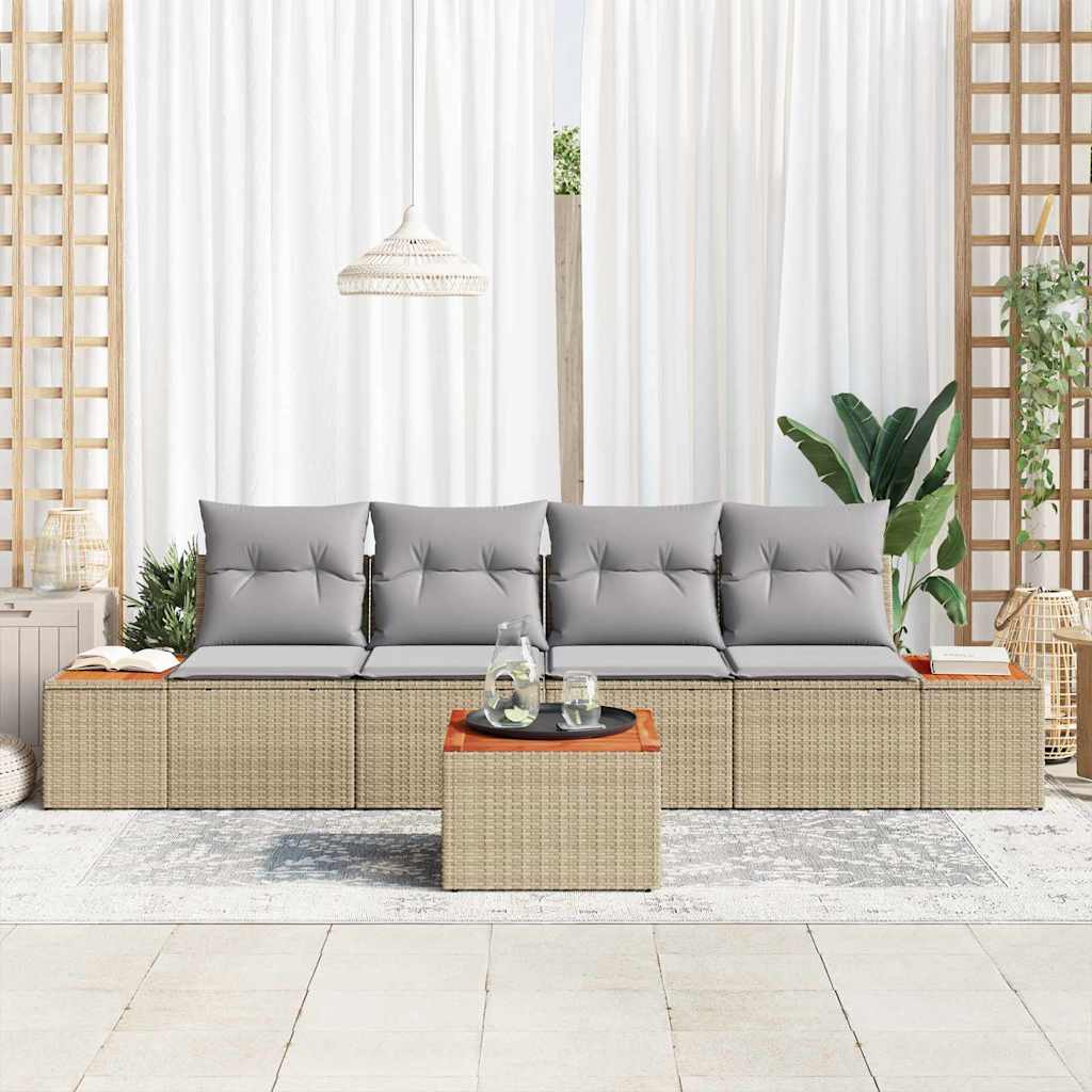 Ensemble de canapé de jardin 5 pcs Beige Poly rotin - XIOS