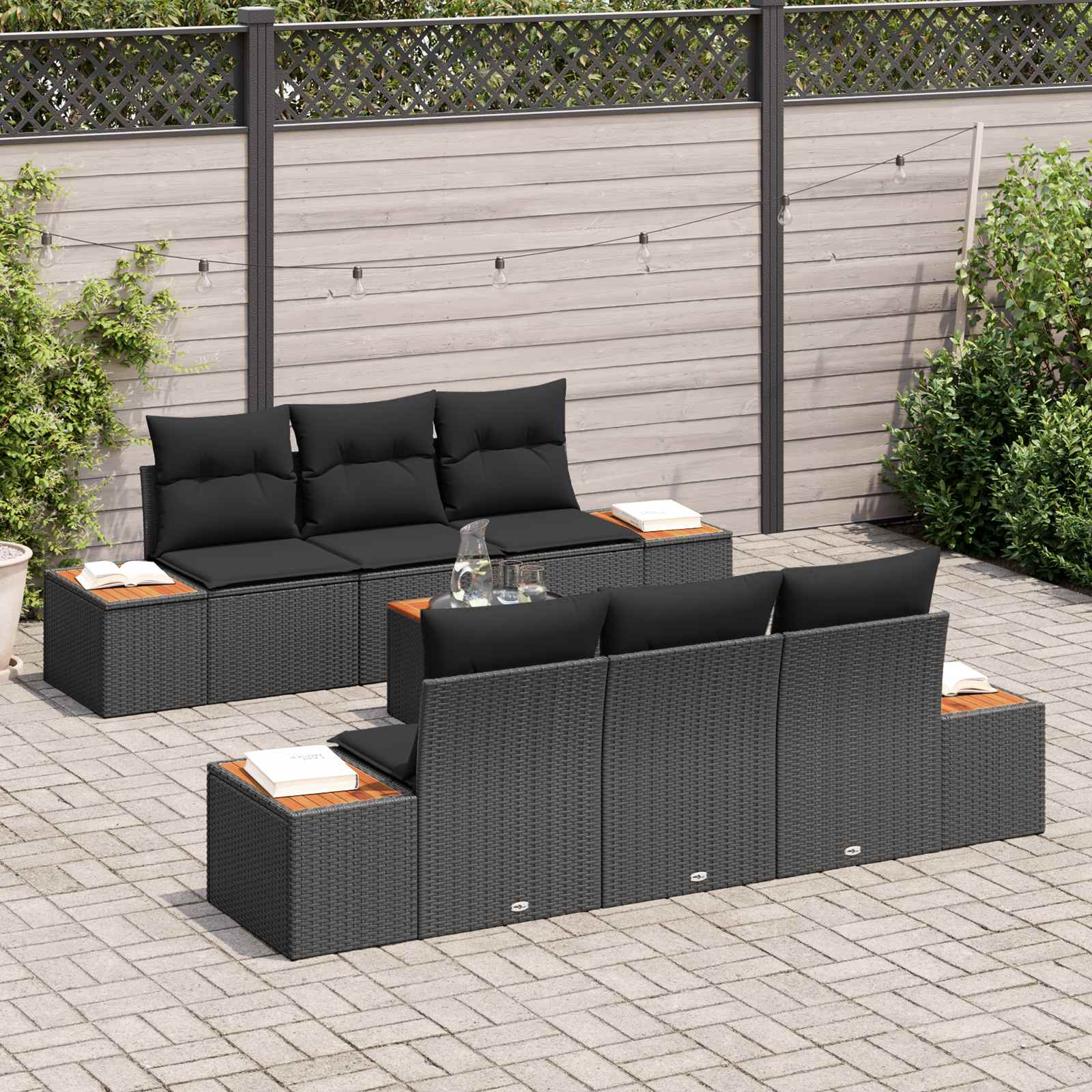 Ensemble de canapé de jardin avec coussin 7 pcs Noir Poly rotin - XIOS