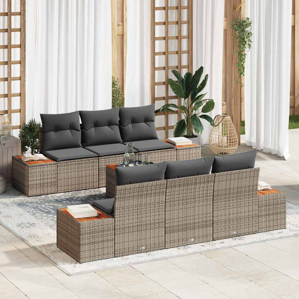 Ensemble de canapé de jardin avec coussin 7 pcs Gris Poly rotin - XIOS