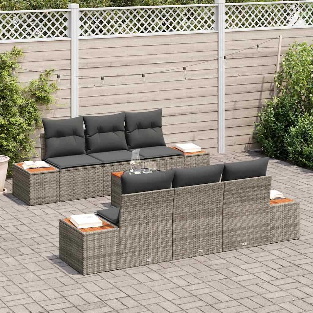 Ensemble de canapé de jardin avec coussin 7 pcs Gris Poly rotin - XIOS
