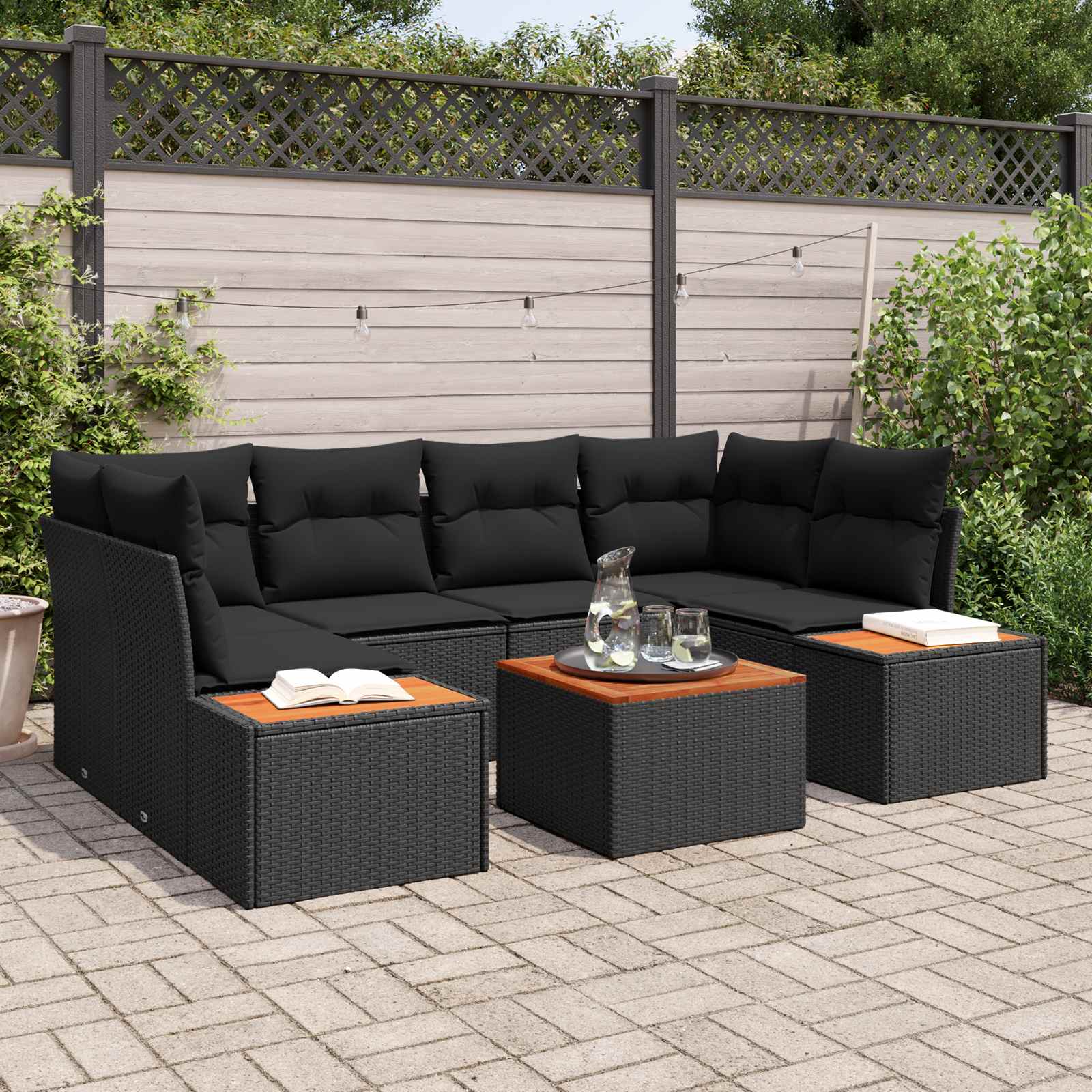 Ensemble de canapé de jardin avec coussin 6 pcs Noir Poly rotin - XIOS